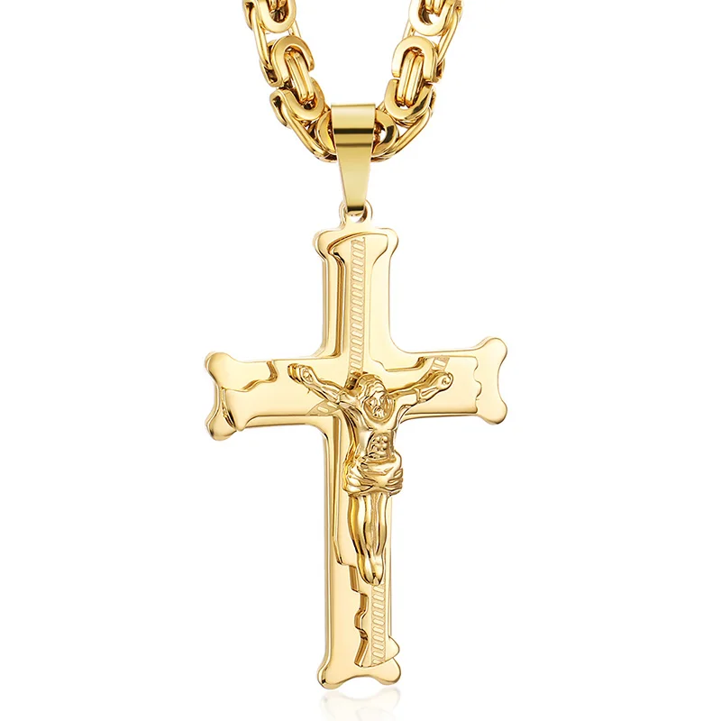 Crucifixion Catholic Cross Pedant Necklace Thick Stainless Steel Necklaces Long Personalized Catholic Neckless Men Jewelry Gift