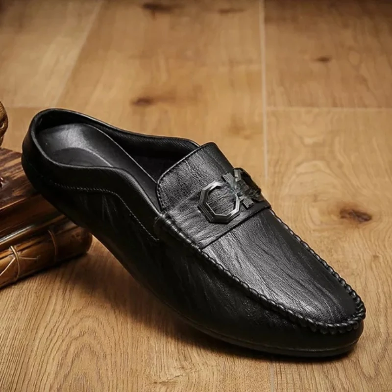 

2021 Summer New Men's PU Semi Baotou Classic Slippers Casual and Comfortable Men's Shoes Fashionable Hot Sale KN090