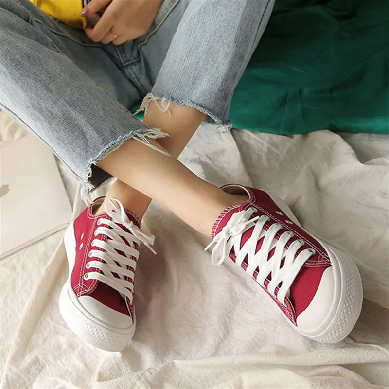 Harajuku Wild Canvas Shoes Yellow White Sneakers Women Spring Casual New Flat Shoes Red Black Round Toe Flats Female Comfort