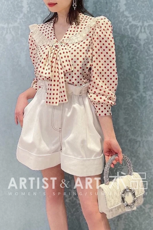 

100% Silk Blouse for Women High Quality Lace Collar Long Sleeve Top Femme 2021 Spring Autumn Korean Fashion Clothing