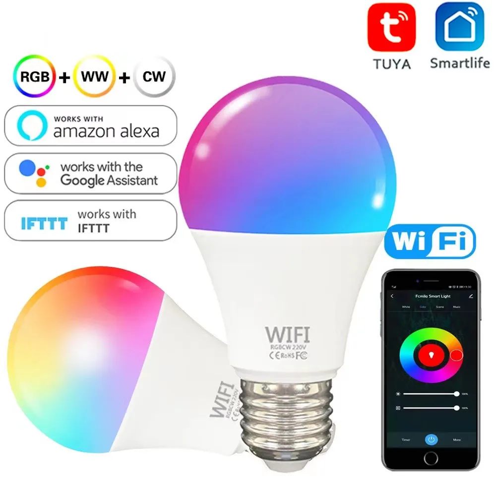 

Tuya Wifi Smart Led Light Bulb E27&B22 AC85-265V RGBCW Smart Wifi Lamp Dimmable Voice Control Work with Alexa Google Home 10W