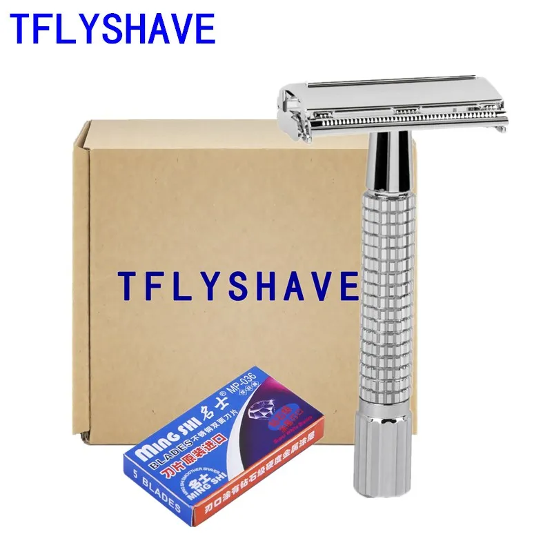 Мужская двойная бритва TFLYSHAVE Классическая Безопасная с 5 лезвиями в подарок