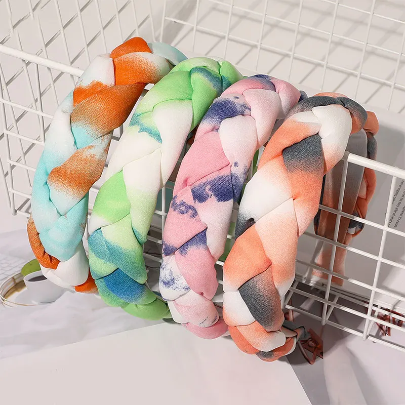 

Chiffon Tie-dye Head Hoop Gradient Twist Braid Hair Hoop Braid Padded Headbands Fashion Simple Hair Accessories