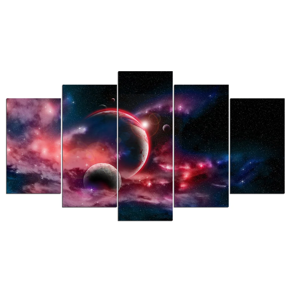5 панельные Фэнтези Вселенная планета на холсте комната украшение дома печать