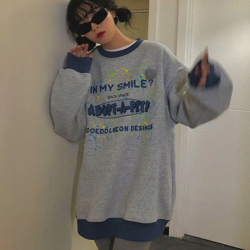 

Women's Long Sleeve Sweatshirt Cute Kawaii cotton top Female clothes sweatshirt Harajuku Letter Round neck y2k Oversized hoodie