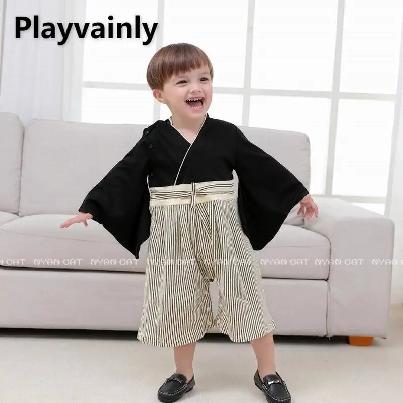 

Wholesale Baby Boy Romper 2021 New Black kimono stripe Long Sleeve Cotton Romper Toddler Clothing E12551