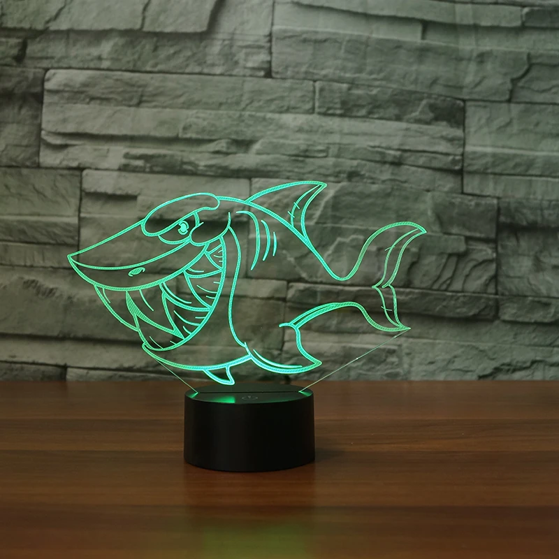 Новое мультяшное изображение акулы 3d лампа 7 цветов светодиодный ночник для