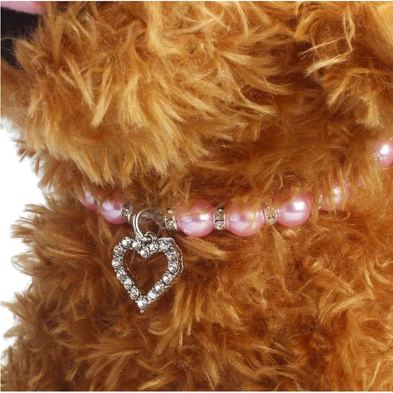 

Pet Cat Dog Pearl Necklace Rhinestones Heart Pendant Adjustable Pearls Necklace for Puppy Chihuahua Yorkie Bling Jewelry for Pet