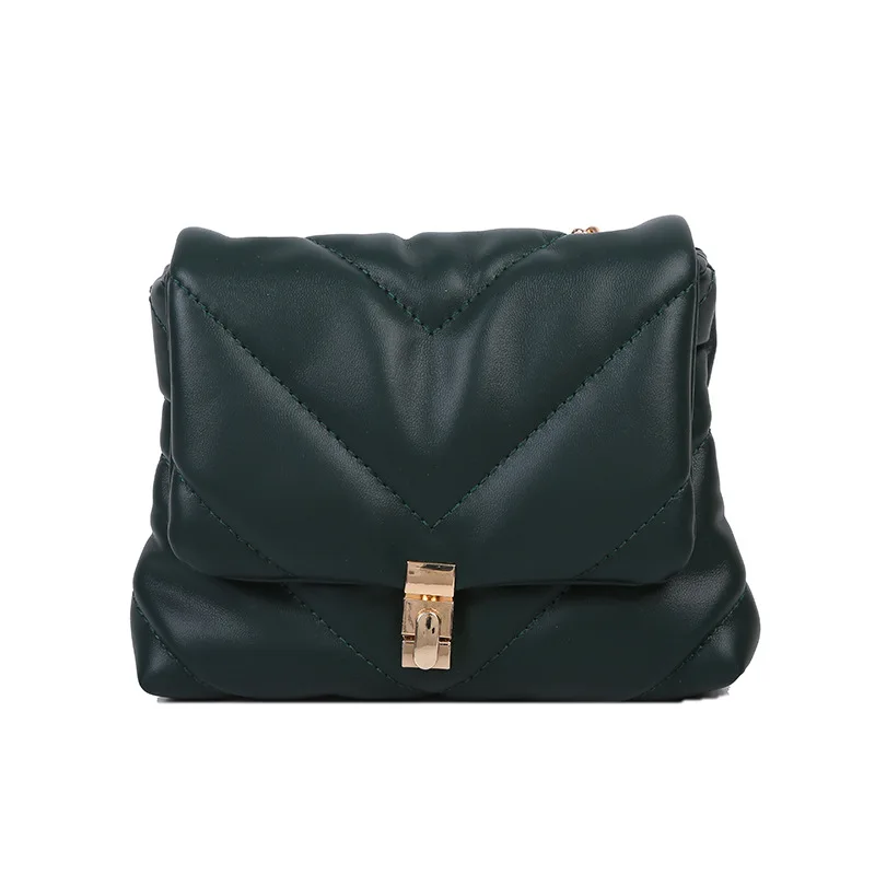 

Solid Color PU Leather Shoulder Bag Bags For Women 2021 New Winter Golden Chain Design Messenger Bag Fashion Handbag