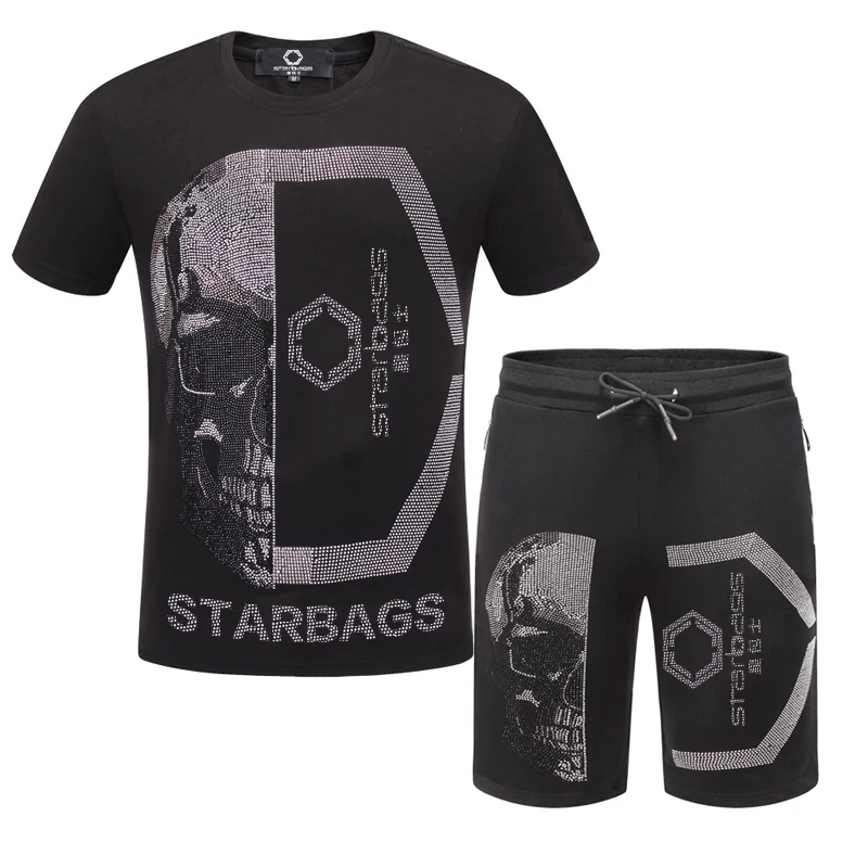 

2021 summer fashion new Starbag PP diamond personalized original skull color print cool slim shorts short t-shirt men's suit