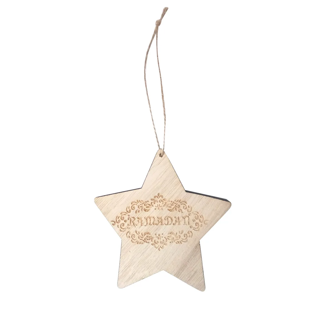 

Wooden Gifts Eid Mubarak Ramadan Five-pointed Star Pattern Small Pendant Crafts Ornaments Muslim Home Living Room Dress Up