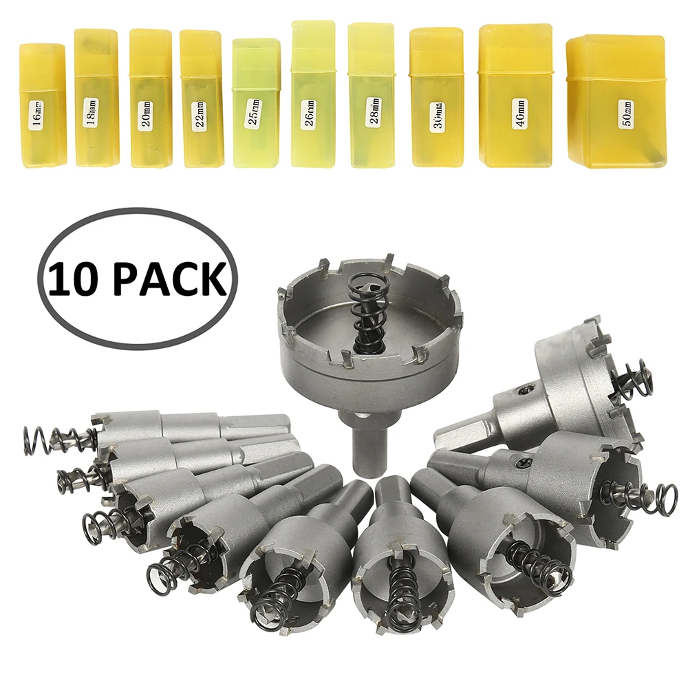 Набор корончатых пил из быстрорежущей стали комплект 10 насадок 16 50 мм для пластин