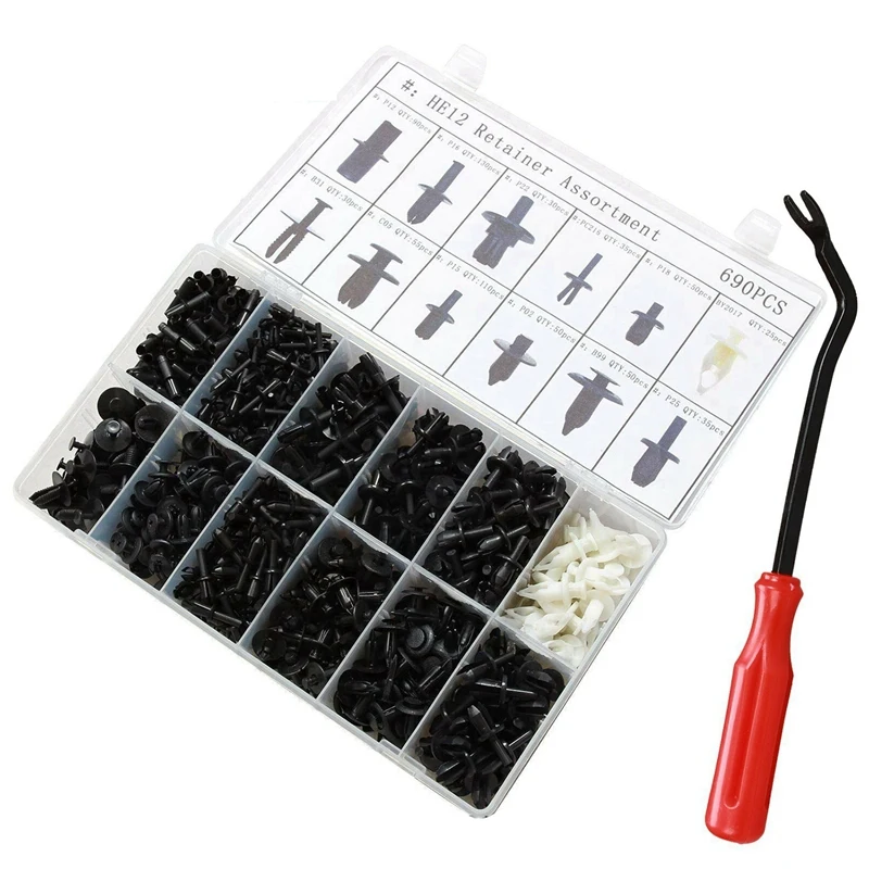 690Pcs Car Body Push Pin Rivet Trim Panel Fastener Clip Moulding Assortment+Tool |