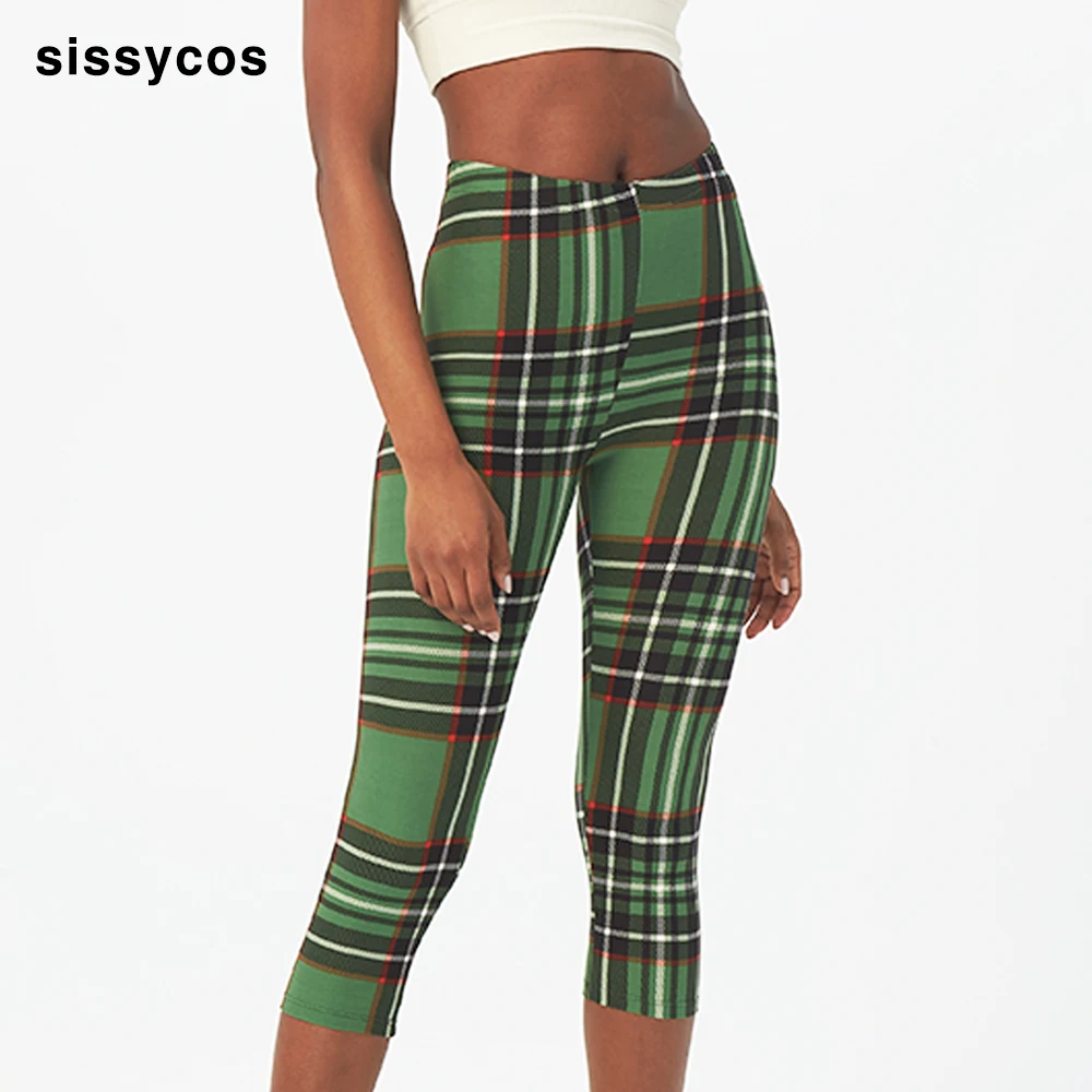 Женские клетчатые Капри с принтом в клетку весенние модные лоскутные леггинсы