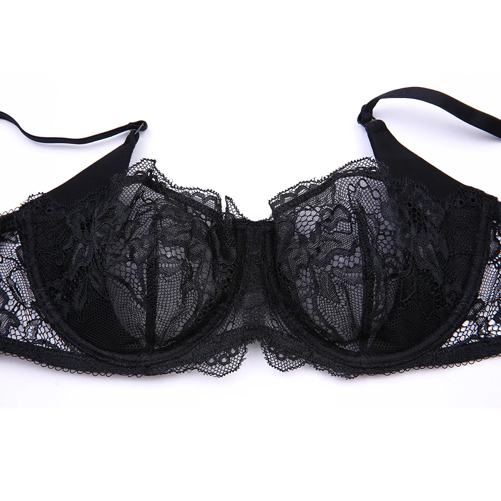 CHYWR Sexy women underwear slim lace half cup unlined white transparent comfort girl underwear bra set