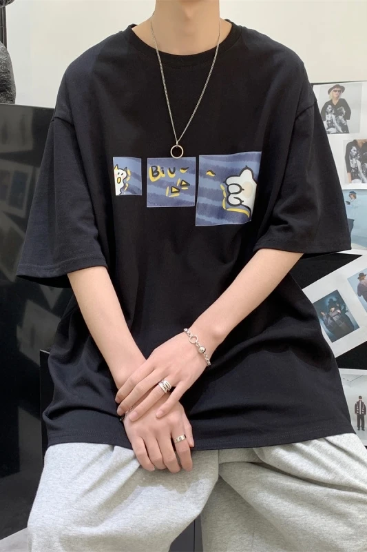 

Short Sleeve T-shirt Men's Fashion Brand Summer Loose and Simple Half Sleeve Trendy All-Match Ins Super Popular T-shirt