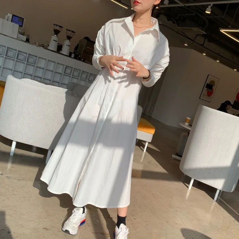 Женское платье с отложным воротником [EWQ] Элегантное Длинное Платье-рубашка