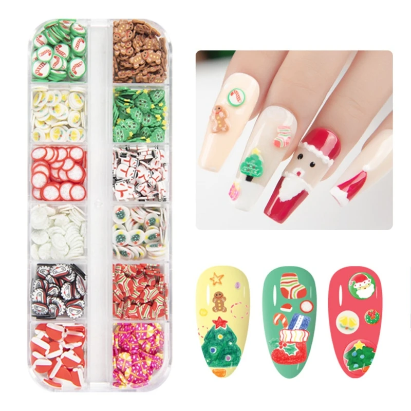 

Christmas Polymer Clay Sticker Christmas Trees Jingle Bells Xmas 3D Nail Decorations New Year Manicure Nail Accessories