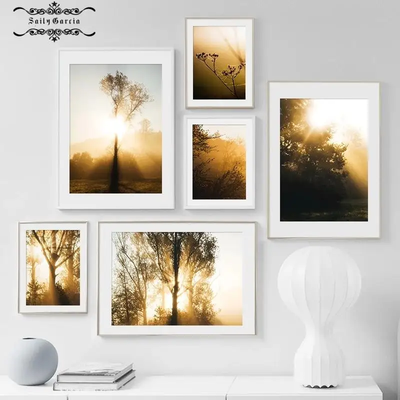

Morning Forest Dandelion Tree Nature Scenery Poster Prints Canvas Painting Nordic Wall Art Living Room Decoration Module Picture