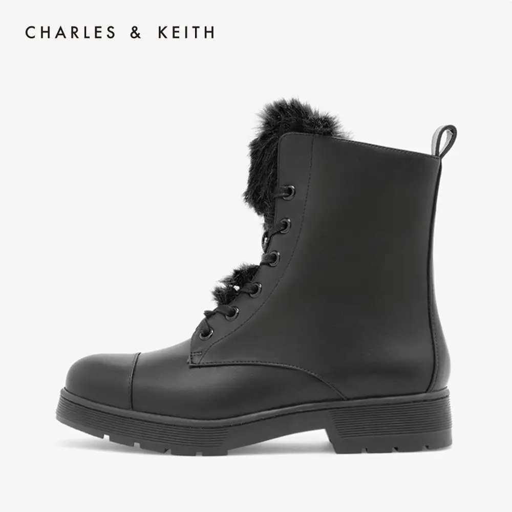 CHARLES＆KEITH Берцы CK1 90390159 Жеские Ботинки Мех Шерсть Сращивание На шнуровке