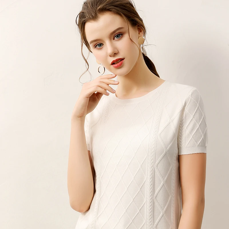 Женский пуловер с коротким рукавом и круглым вырезом трикотажный свитер из