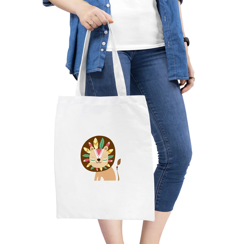 

Reusable Shopping Bag Foldable Tote Grocery Bag Large Capacity Canvas Animal Print Travel Storage Eco Bags Women Handbag