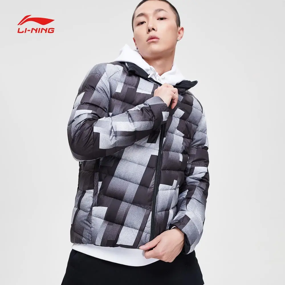 Li-Ning, мужская тренировочная серия, короткий пуховик, двусторонний, 90% белый утиный пух, приталенная подкладка, зимние спортивные куртки AYMN103 MWY317