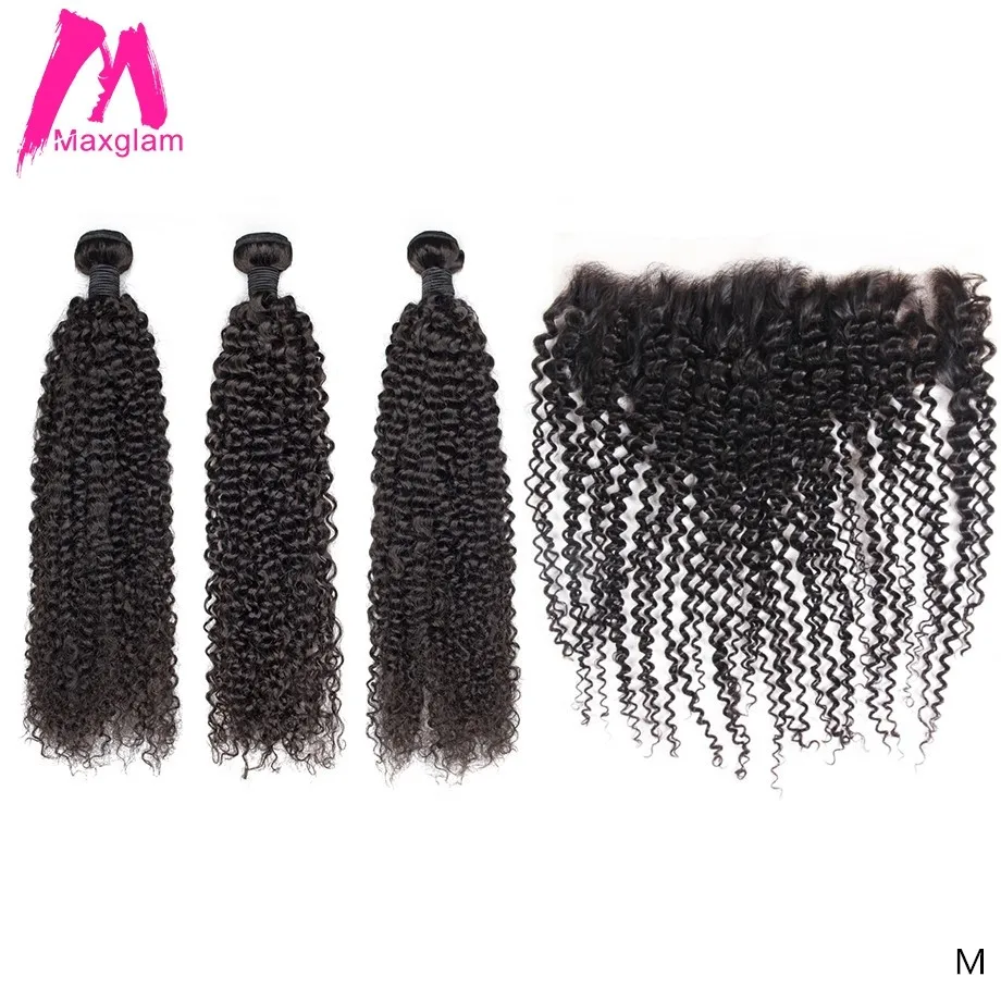 Бразильские кудрявые пучки с фронтальной пряжкой человеческие волосы для