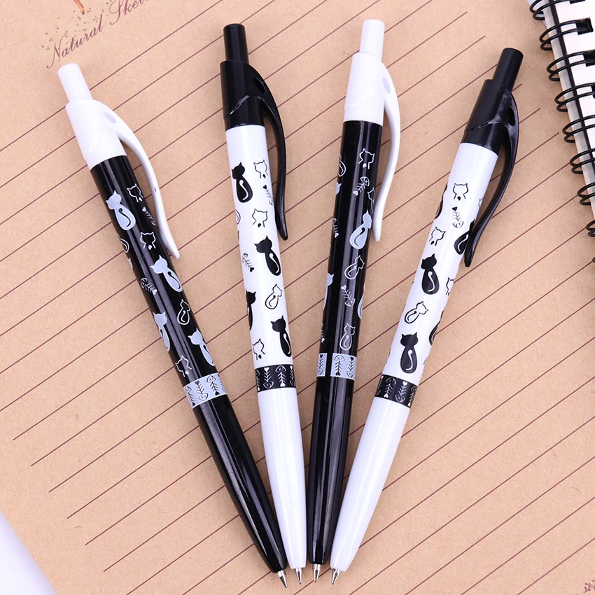 

2PCS Cute Black White Cat Ballpoint Pen Kawaii 0.5mm Blue Refill Stationery Pen For Kids Office Writing Supplies Stationery