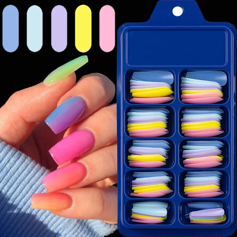 100 pieces of blister small blue box candy color ballet full fake nails color solid color red blue pink purple yellow fake nails