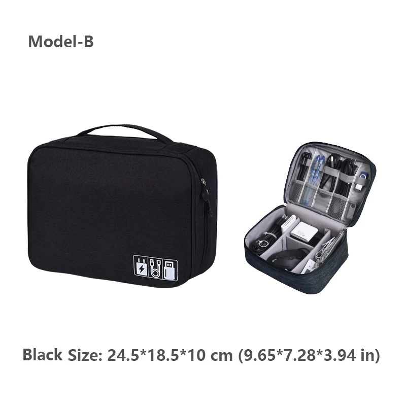 Model B Black Сумка для проводов, органайзер для проводов, цифровая сумка, чехол для флешек, сумка для гаджетов, зарядки, органайзер для кабелей, чехол для наушников, хранение проводов, органайзер для электроники, домашнее хранение - Цвет: Model B Black