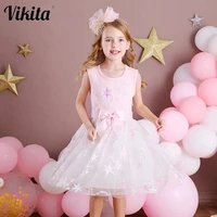 vikita girls embroidery dress kids sleeveless lace drsses for girl star printed birthday party tutu dresses children casual wear