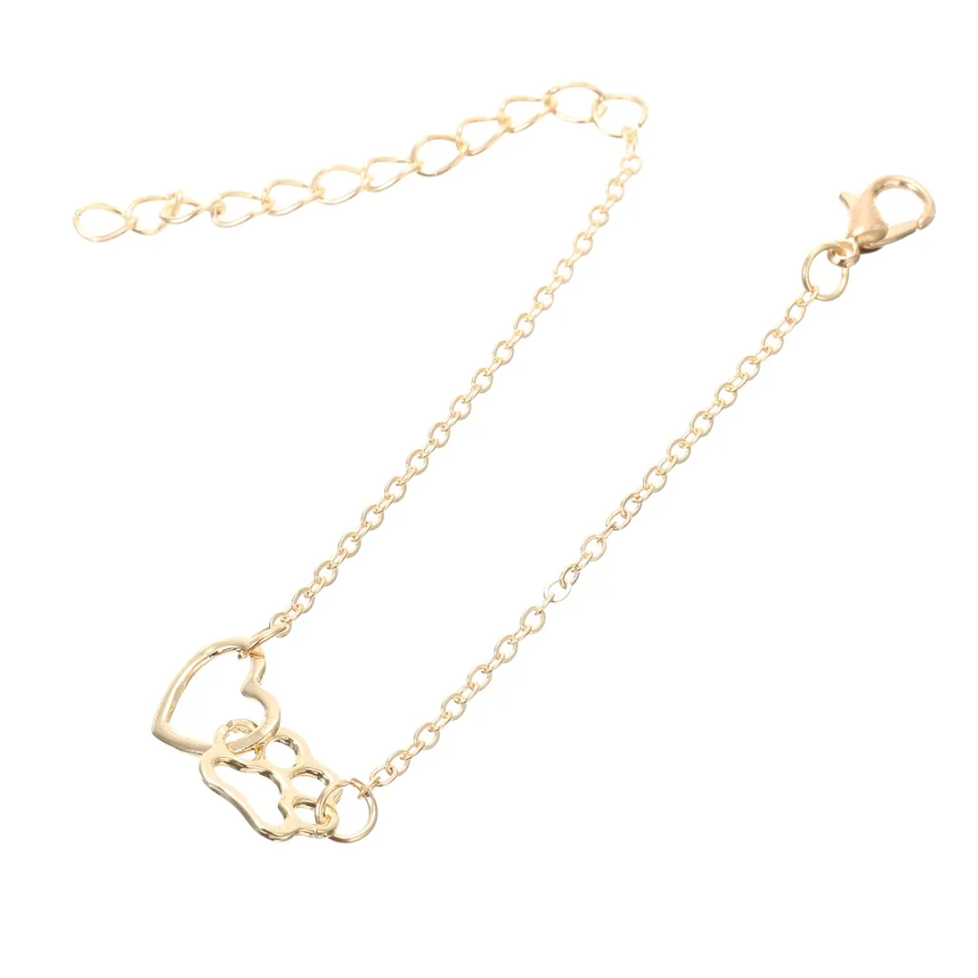 Женский ажурный браслет с сердечками милый цепочка изображением кошек собак лап