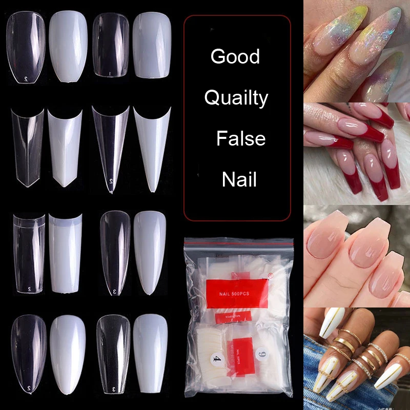 

500PCS PRO White Clear V Straight Round End Full/Half Acrylic Ballet Coffin French False Nail Tips Fake Toenail Tip Manicure