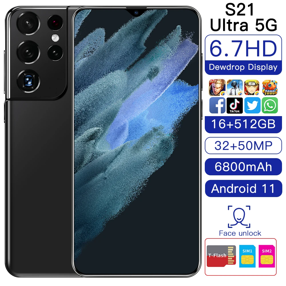 

SANSUMG GALAX Smartphone S21 Ultra 5G Snapdragon888 Newest 6.7Inch HD Screen Mobile Phone Global Version S21 Ultra Cellphone