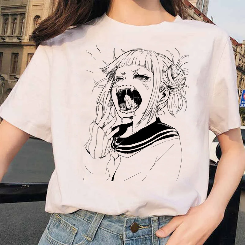Японский аниме тенниска Женщины Harajuku Academia Hentai Manga Tshirt Смешные Застенчивая Face Top