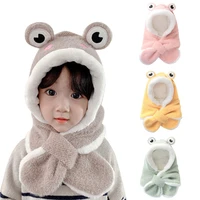 cute baby girls hat adjustable scarf winter soft plus fleece cartoon cap baby boys thicken hats for kids protect face neck warm