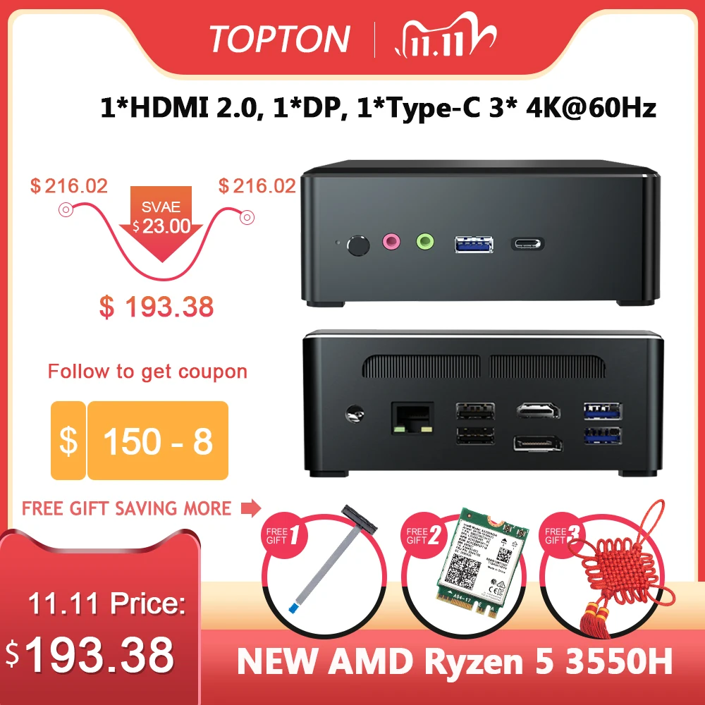AMD Nuc Мини компьютер Ryzen R5 3550H R7 2700U Vega Grafische 2 * DDR4 M.2 Nvme + 5 &quotSata игровой ПК Windows 10 4K HDMI2.0 Dp A|Мини ПК| |