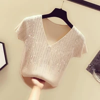 2021fashion the new diamond v neck short sleeved sweater bottoming shirt womens loose thin pullover summer style