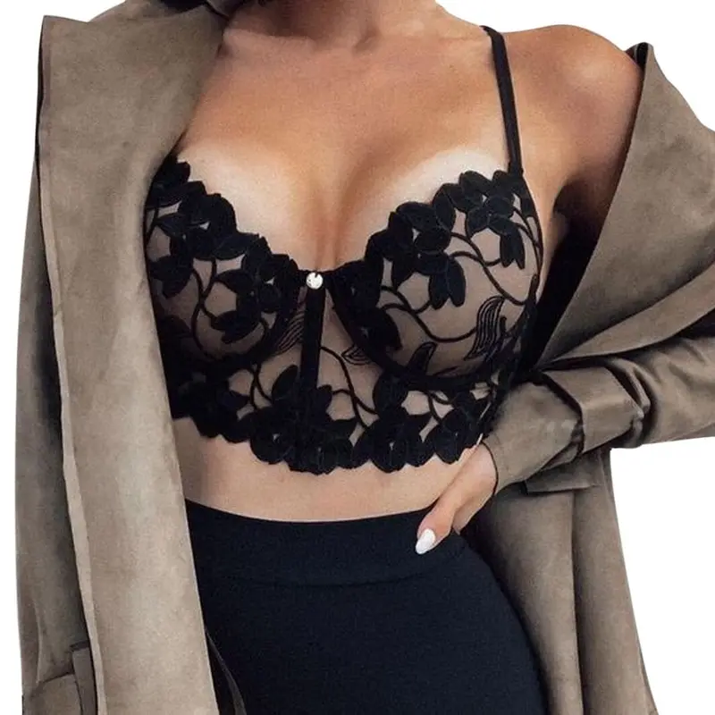 

Plus Size Lace Bras For Women Push Up Underwired Hollow Out Bra Bralette Womens Underwear Delicate Embroidery Lingerie Brassiere