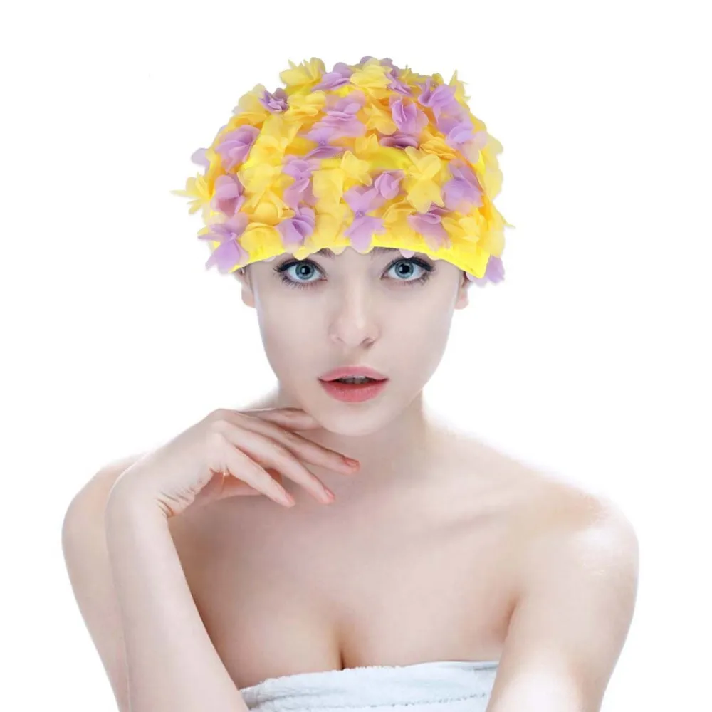 

1PC Swim Cap Comfortable 3D Flower Swim Hat Swimming Cap Breathable Swim Hat for Swimming Girls )
