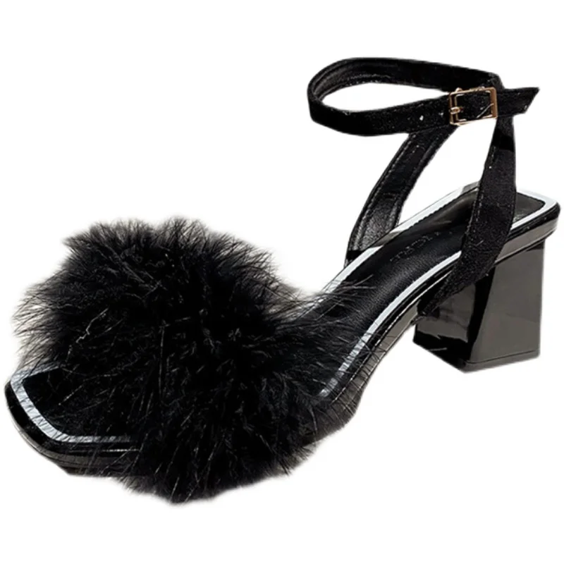 

Sandals Women Summer New Fashion Women's Sandals 2021 Buckle Mid-Heel Solid Color Simple Open Toe Sexy High Heels Sandals