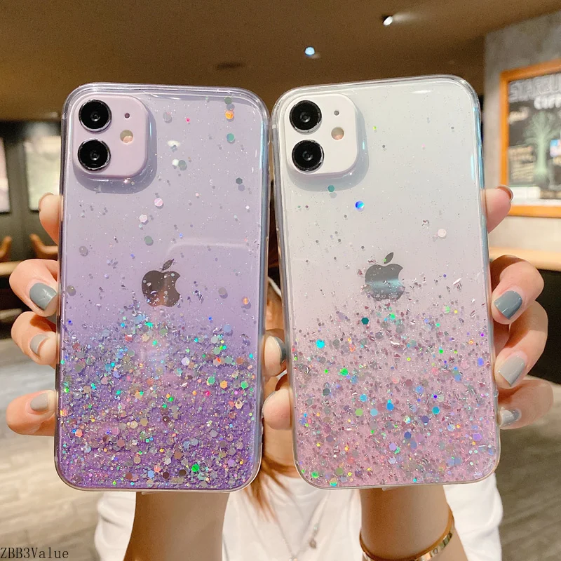 

Clear Glitter Phone Case For iPhone 12 Pro 11 Pro Max XS Max XR X 7 8 Plus 12 Mini SE 2020 Cute Gradient Rainbow Sequins Coque
