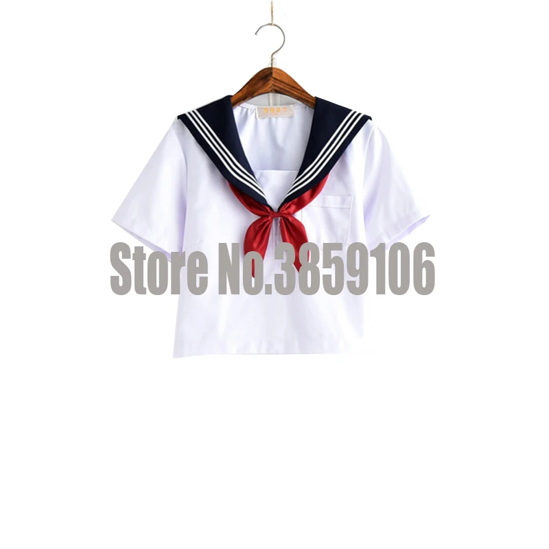 Short Sleeve Top UPHYD японская школьная форма Аниме COS костюм моряка Белый Топы+ галстук юбка JK темно стиль студентов Одежда для девочек - Цвет: Short Sleeve Top