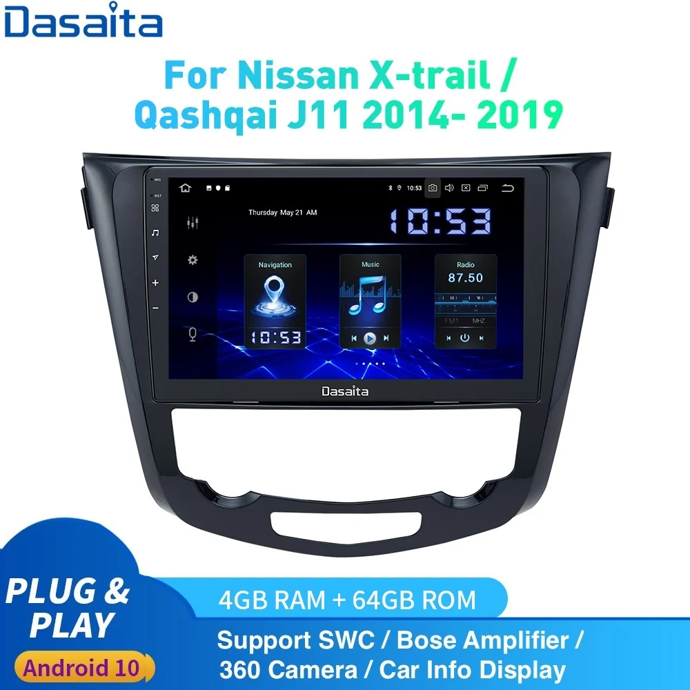 

Android 10.0 Car Radio 1 Din for Nissan X-Trail J11 Qashqai Rouge multimedia 2014 - 2019 DSP HD IPS 1280*720 Carplay 4Gb+64Gb