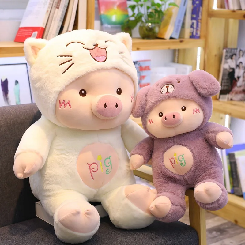 

New PP Cotton Kawaii Cross-dressing Piggy Cat/Bear/Dog Plush Toy Soft Cartoon Animal Stuffed Doll Girls Valentine's Day Gifts