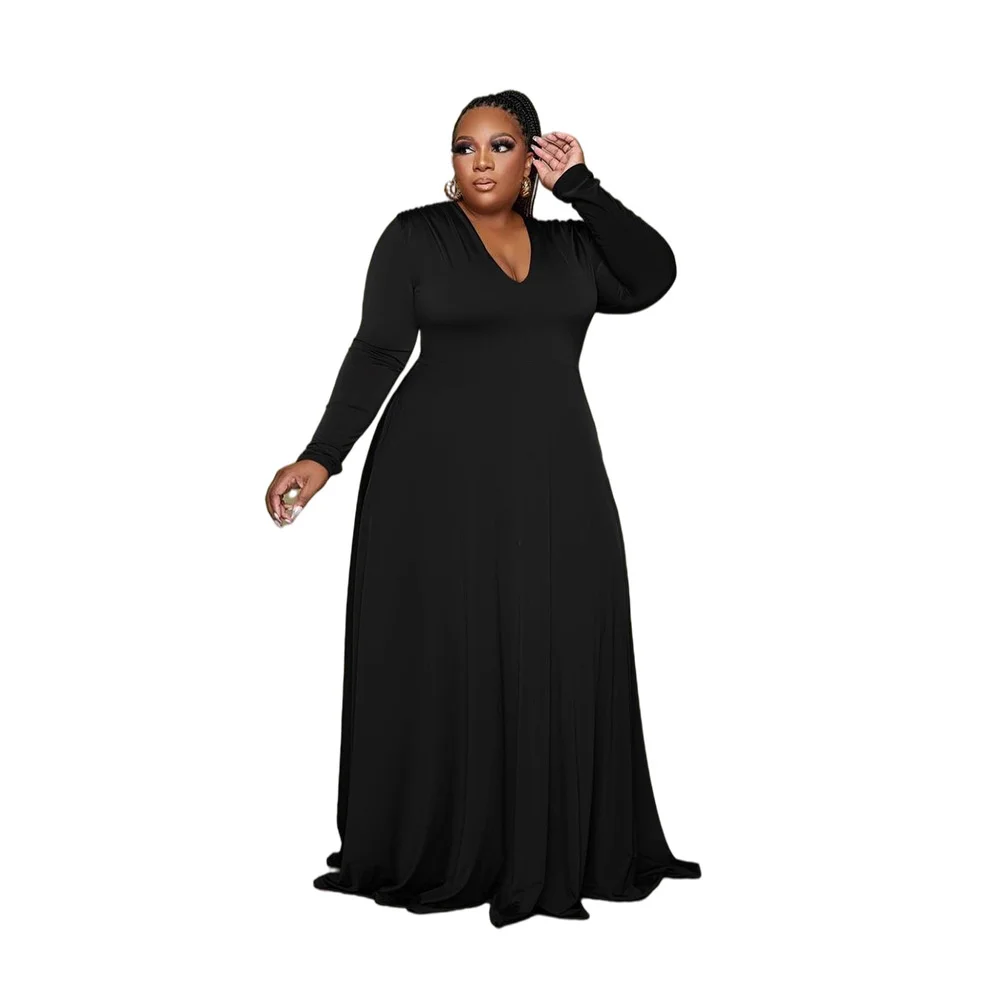 

Zoctuo Office Lady Dress For Womens Vintage Elegant Pure Color Pleated Maxi Dresses Vestido Fiesta Slim Women Plus Size Clothing