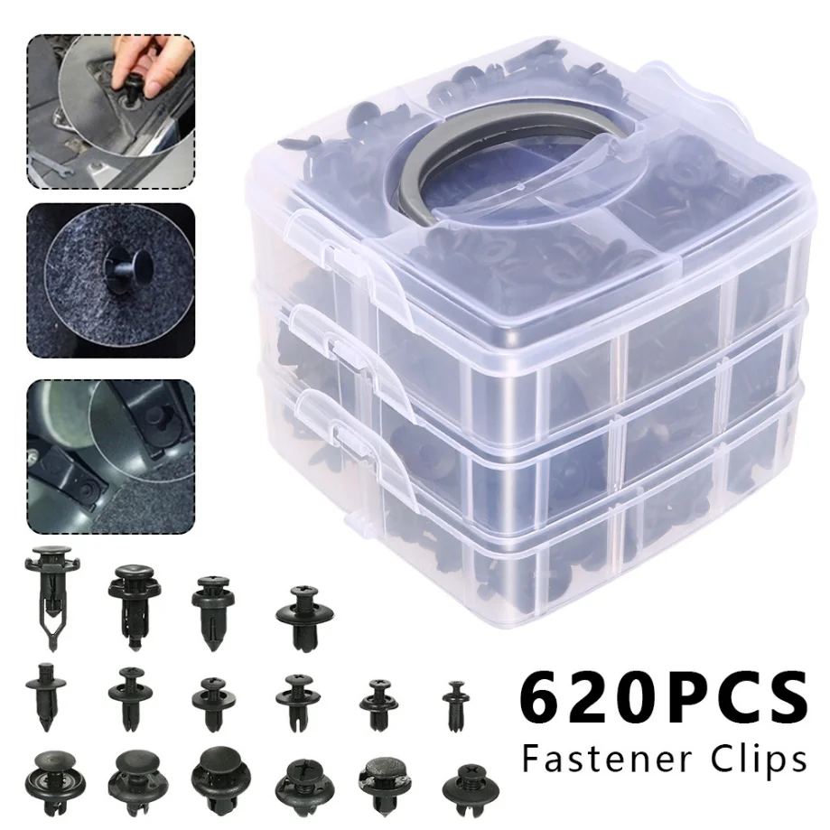 

3 layer 620pcs/box Car Fastener Clips Mixed Car Fasteners Door Trim Panel Auto Bumper Rivet Retainer Push Engine Cover Fender