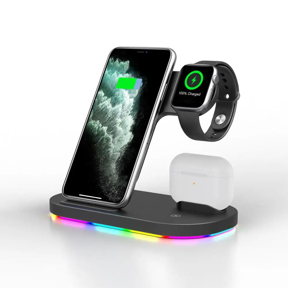 

15W Qi Fast Wireless Charger Stand For iPhone 12Pro XR Apple Watch 3 in 1 Foldable Charging Dock Station for Airpods Pro iWatch