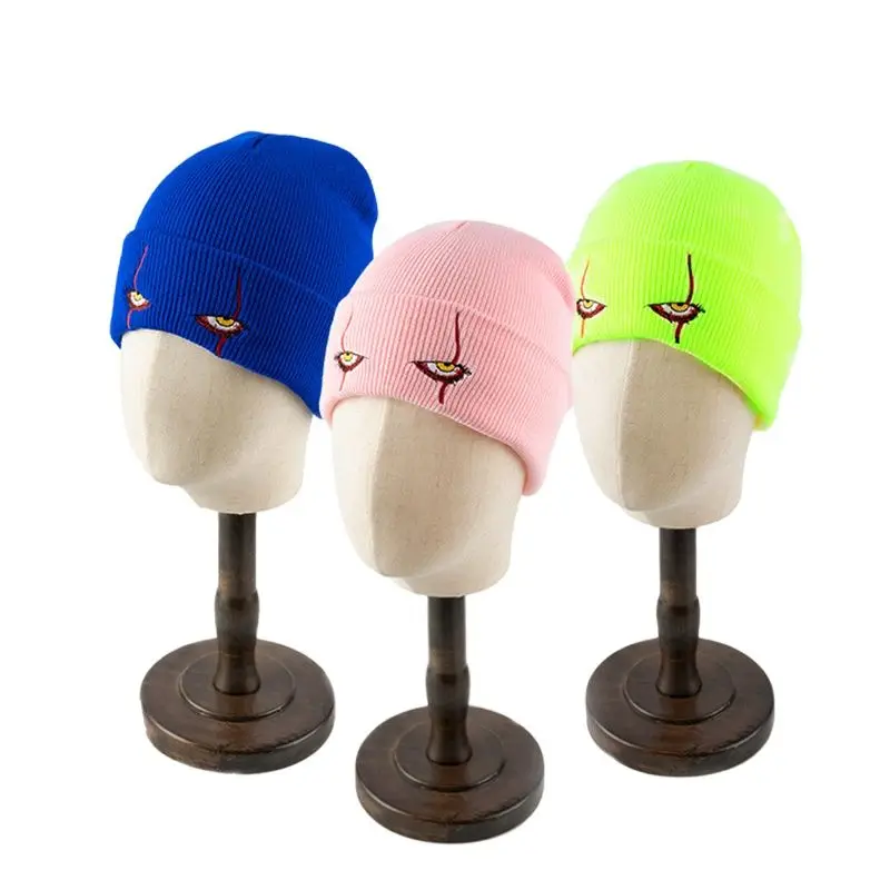 

Winter Autumn Acryli Embroidery Knitting Unisex Beanie Hats for Women Ski Outdoor Keep Warm Ponytail Cold Cap Men Child W93